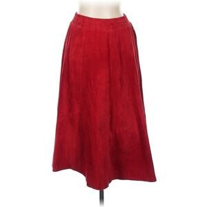 VTG 80s Pia Rucci Skirt Red Suede Midi A Line Full Boho Cowgirl Western L